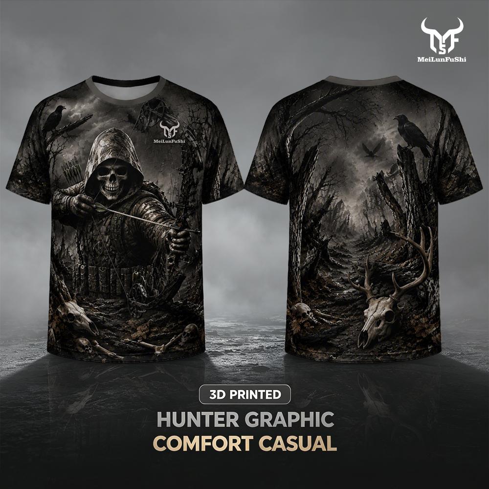 Outdoor Hunting Graphic Tees - 고딕 해골 궁수 3D 프린트 티셔츠