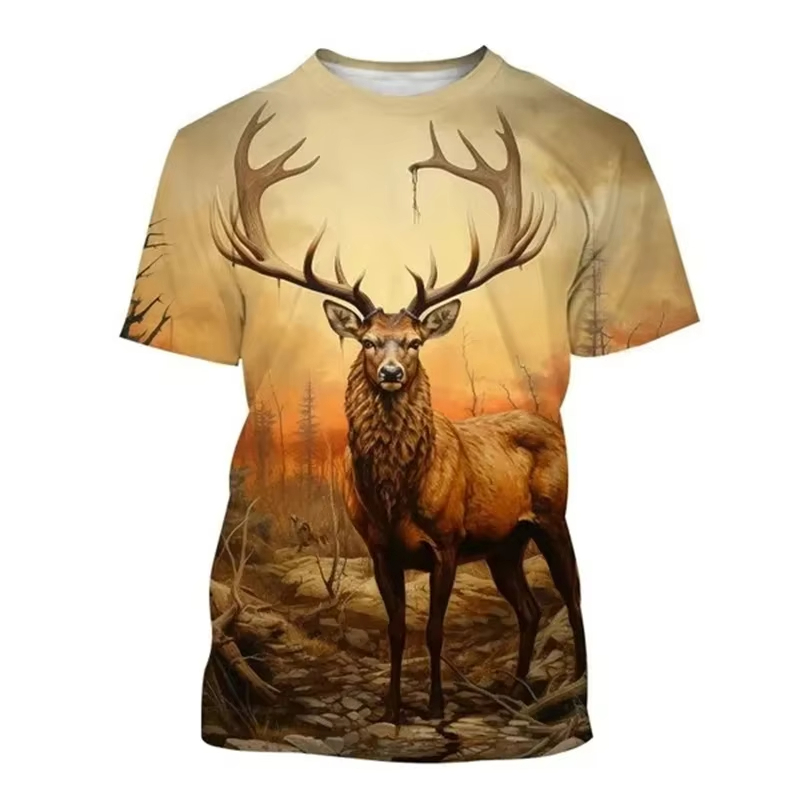 Outdoor Hunting Graphic Tees - 사슴 3D 프린팅 티셔츠, 재미있는 동물