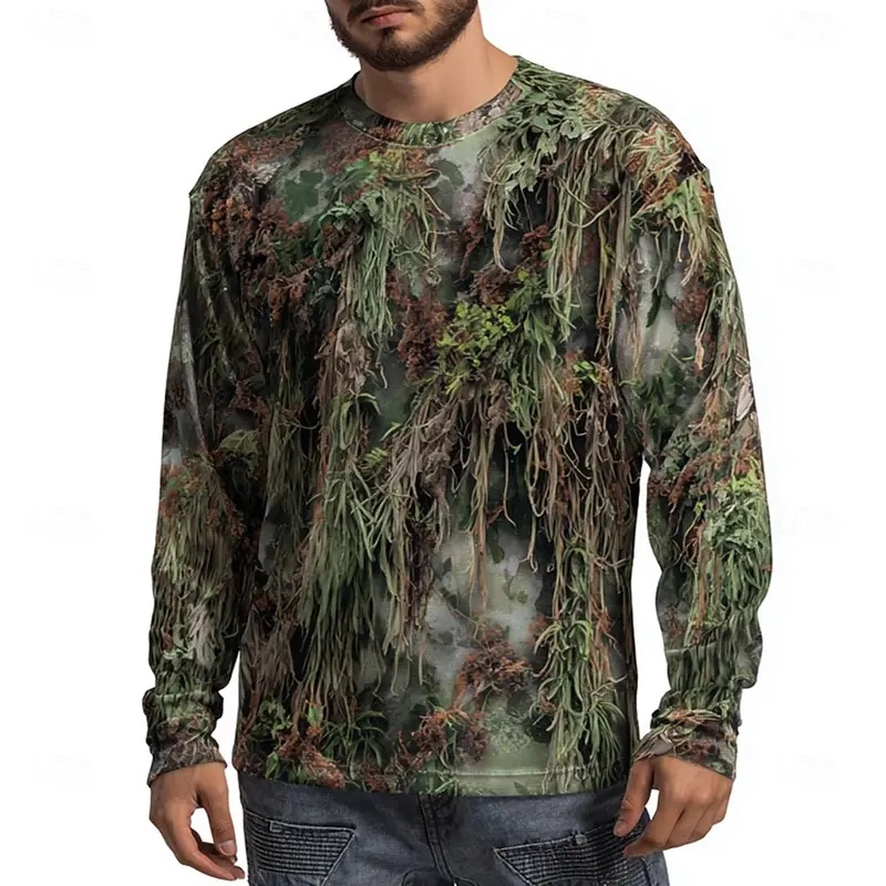 Outdoor Hunting Graphic Tees - 남성용 카모 애니멀 프린트 긴팔, 3D