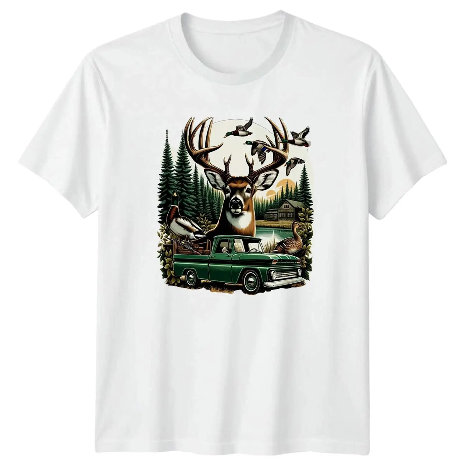 Outdoor Hunting Graphic Tees - Deer Duck Hunting Lodge Wilderness 남성용