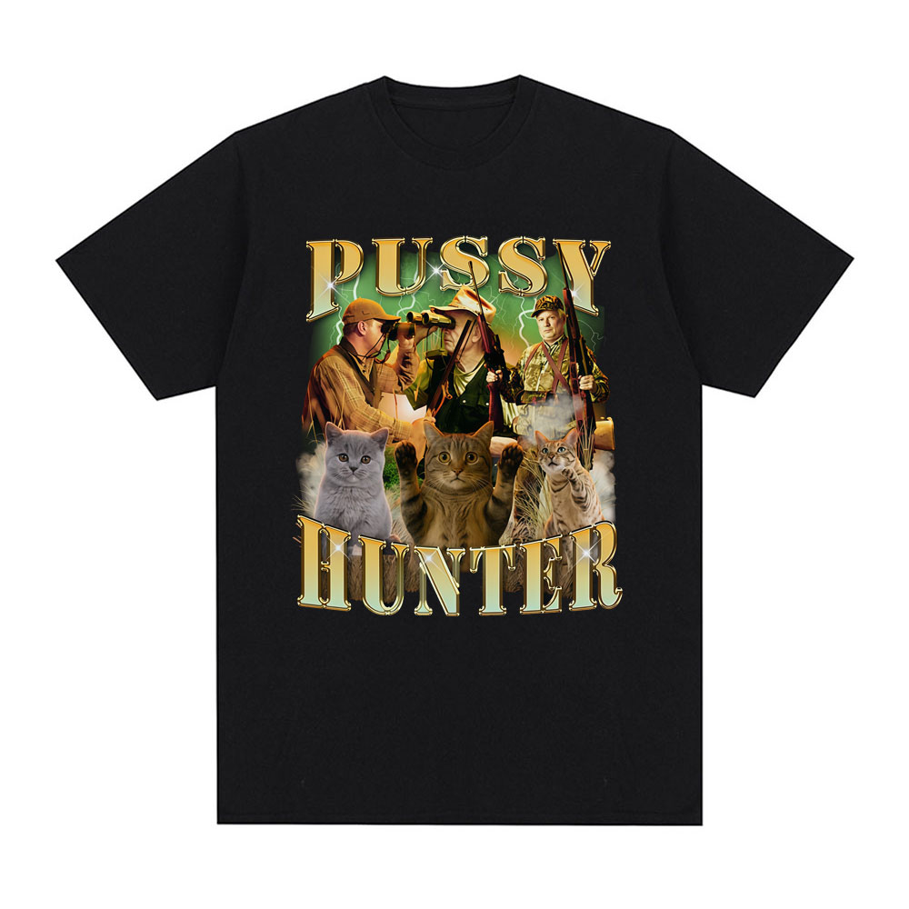 Outdoor Hunting Graphic Tees - 남녀공용 여름 빈티지 사냥 고양이 그래픽