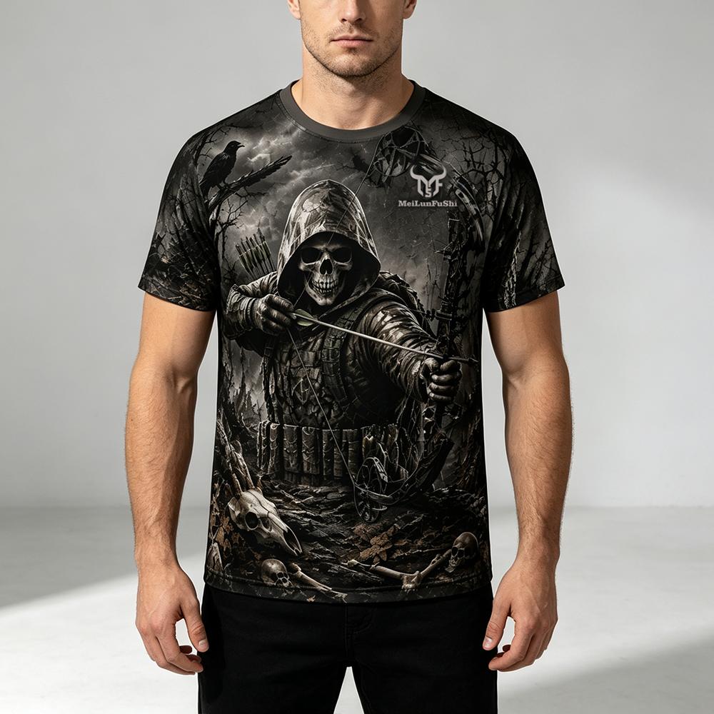 고딕 해골 궁수 3D 프린트 티셔츠 다크 포레스트 크로 - Outdoor Hunting Graphic Tees 리뷰 및 가격