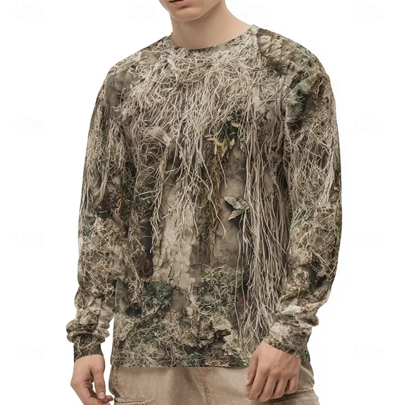 남성용 카모 애니멀 프린트 긴팔, 3D 그래픽 크루넥  - Outdoor Hunting Graphic Tees 리뷰 및 가격