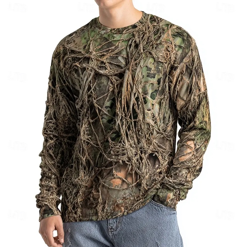남성용 카모 애니멀 프린트 긴팔, 3D 그래픽 크루넥  - Outdoor Hunting Graphic Tees 리뷰 및 가격