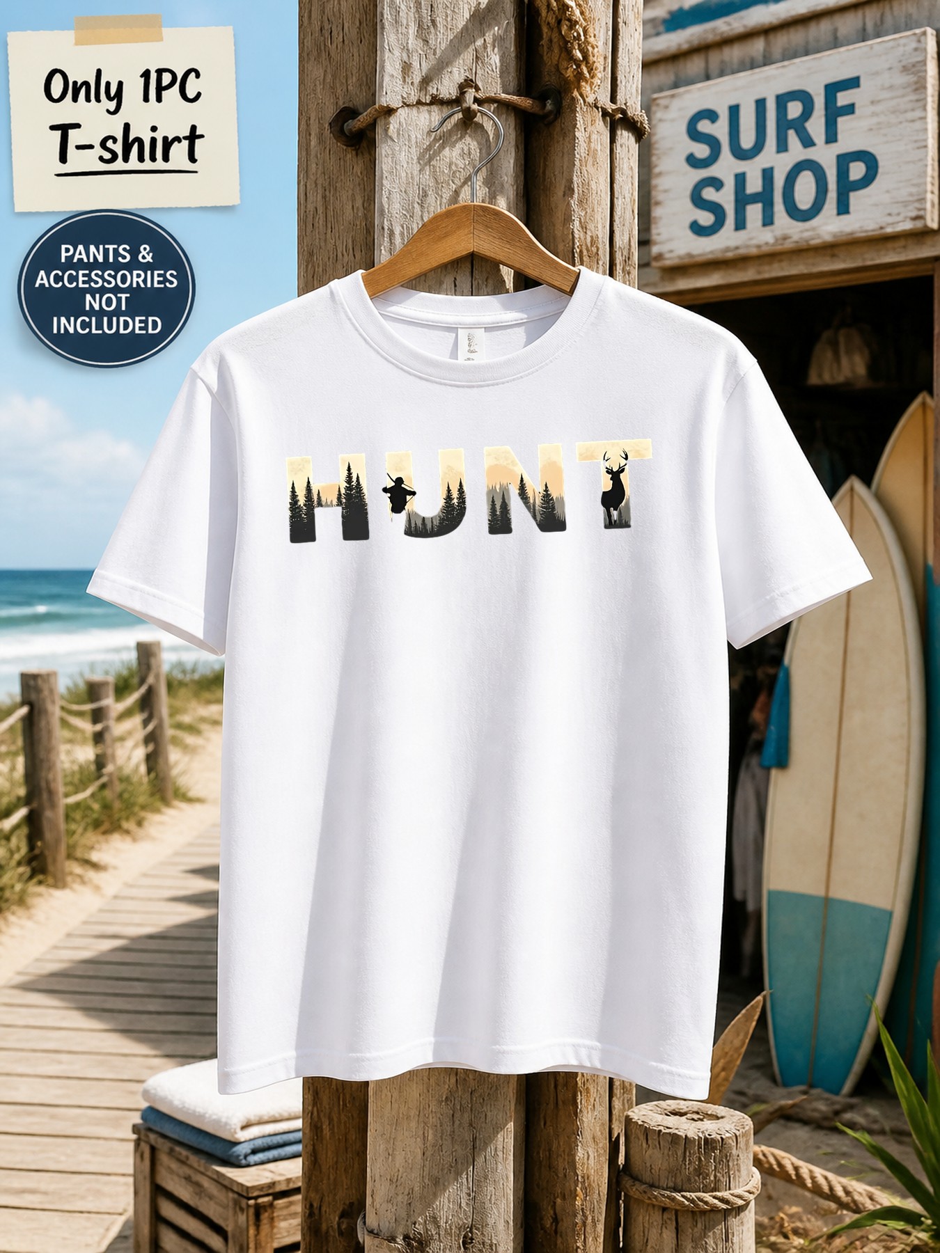 1pc 남성용 그래픽 티셔츠 사냥 테마 숲 사슴 프린트 - Outdoor Hunting Graphic Tees 리뷰 및 가격